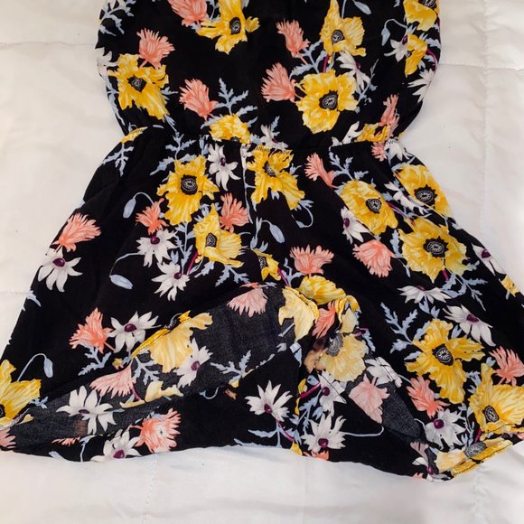Black Yellow Floral Strapless Tube Romper, Date Night, Picnic - Picture 3 of 3